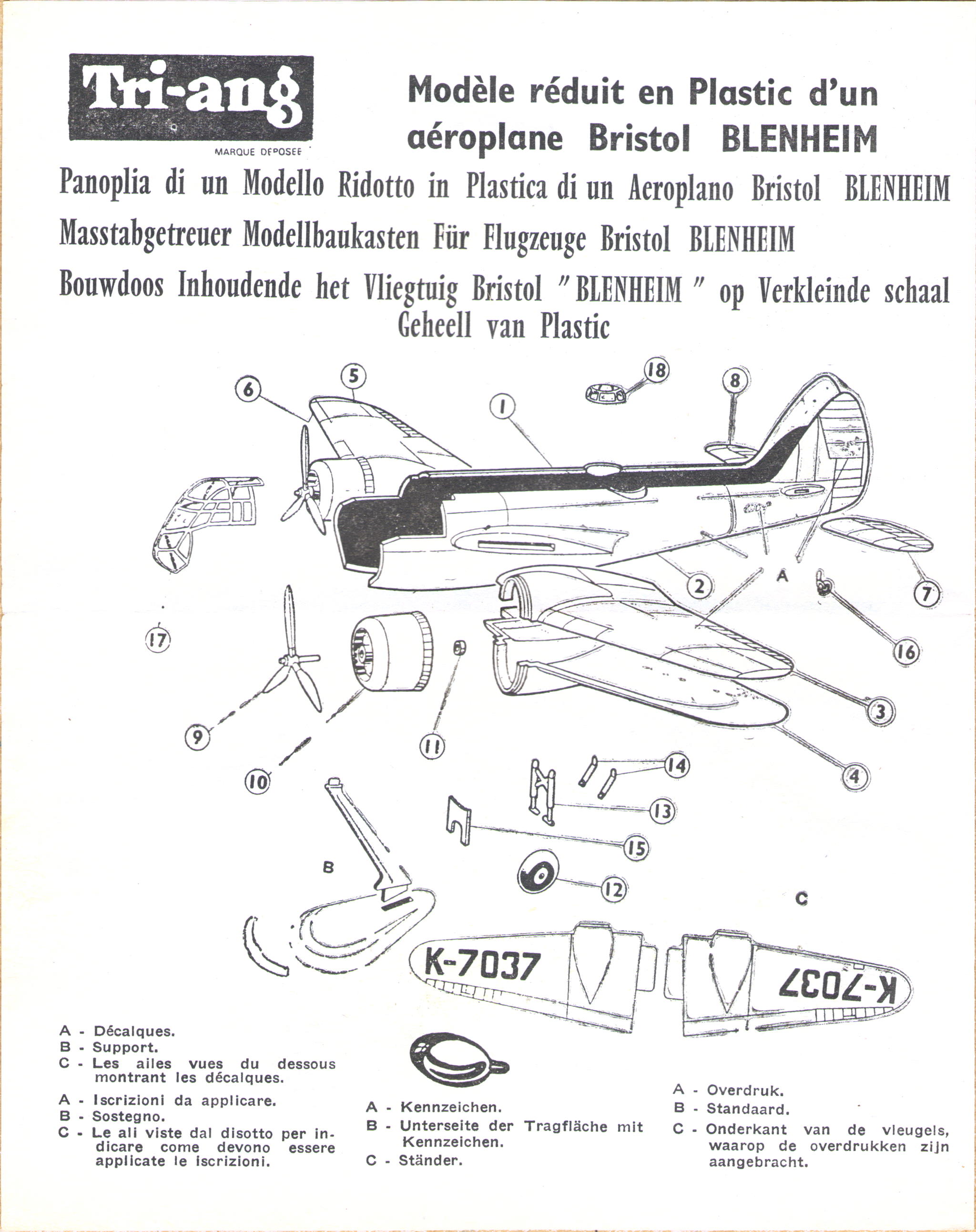 FROG 395P Bristol Blenheim I, International Model Aircraft ltd, 1959 assembly instructions